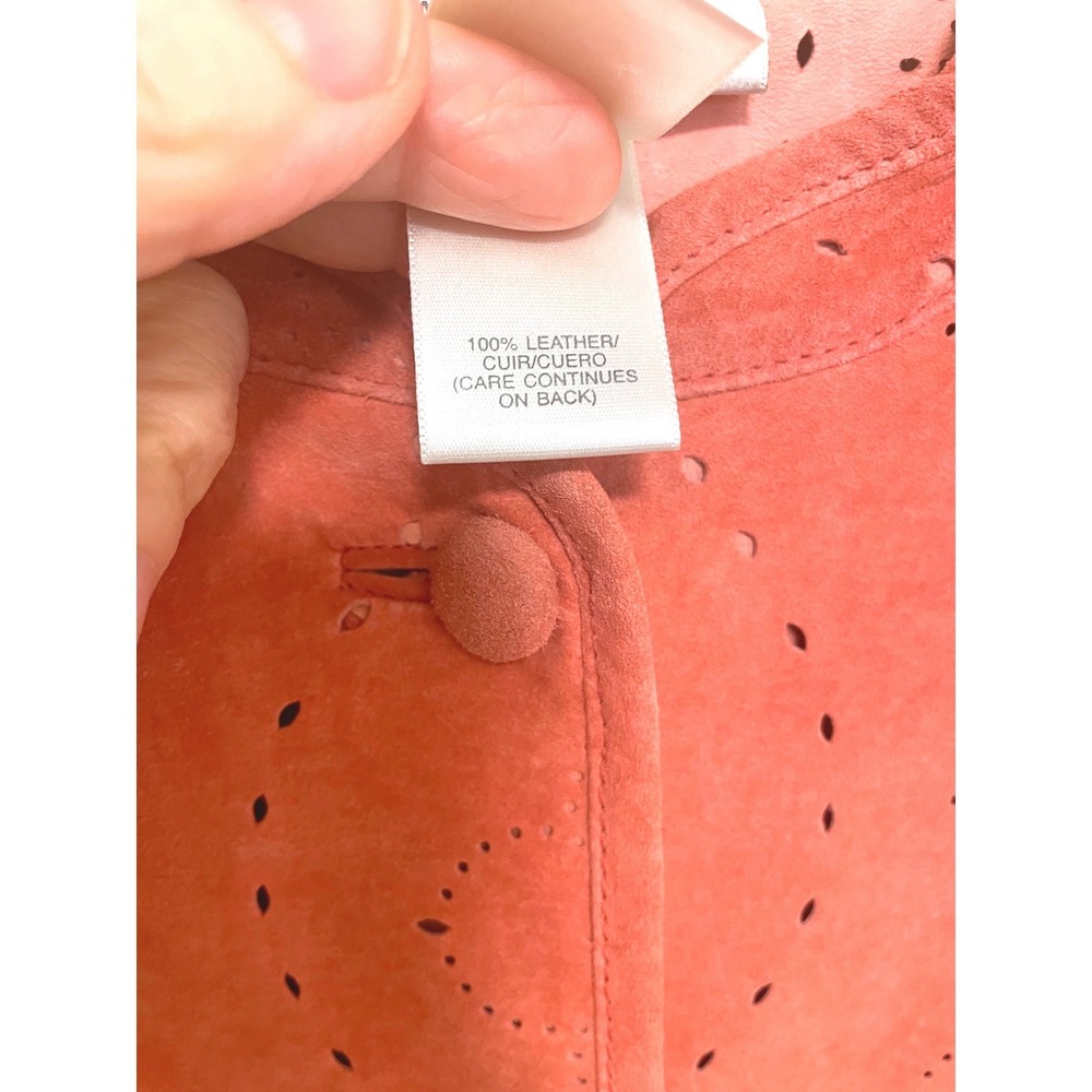 Susan Bristol Suede Laser Cut Button Front Jacket Coral Size 16 - Picture 3 of 6